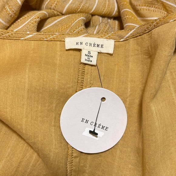 En Crème Gauze Stripe Kimono Sleeve Romper with Waist Tie Belt - Picture 9 of 9